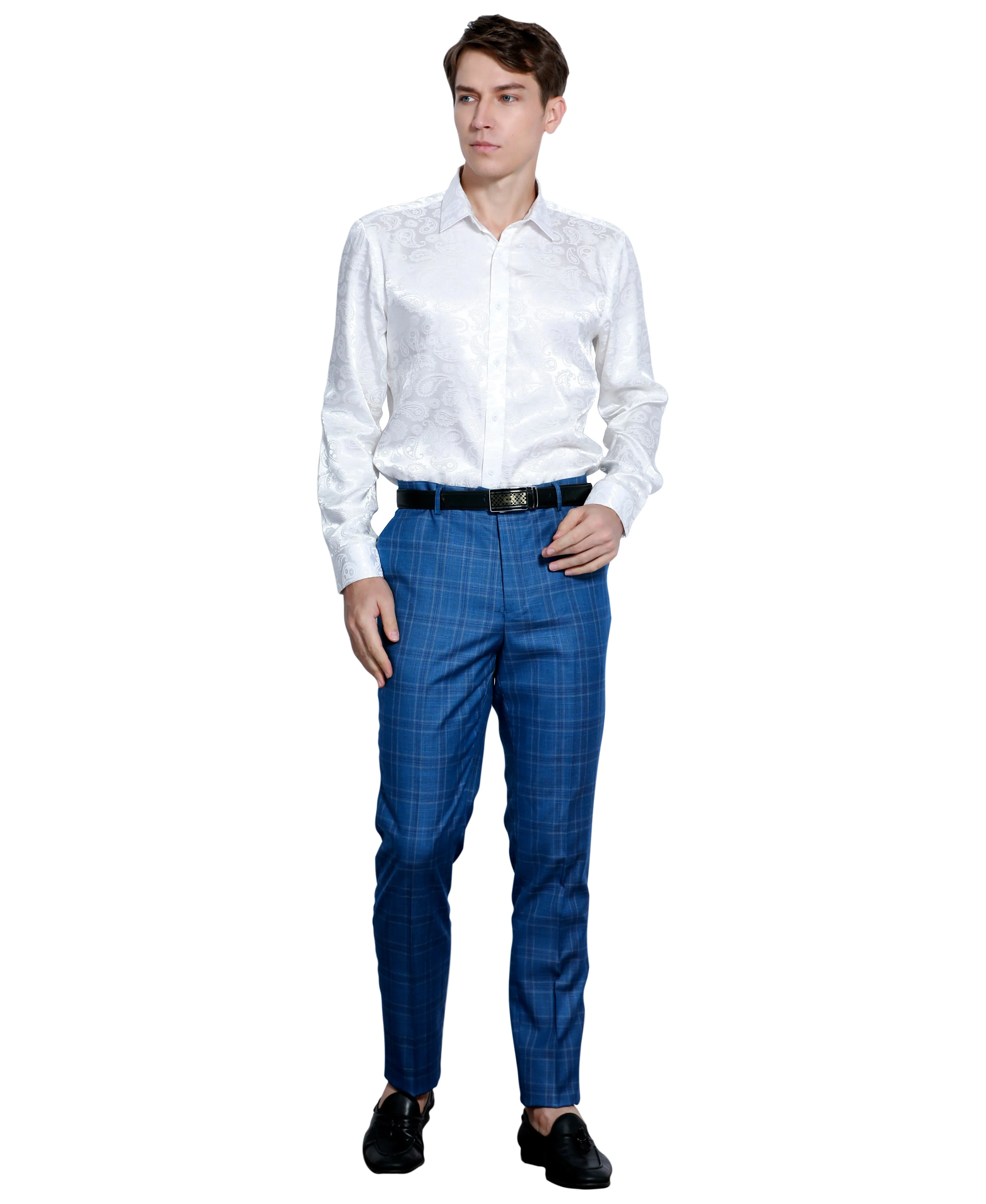 Skinny Fit Plaid Dress Pants, Indigo