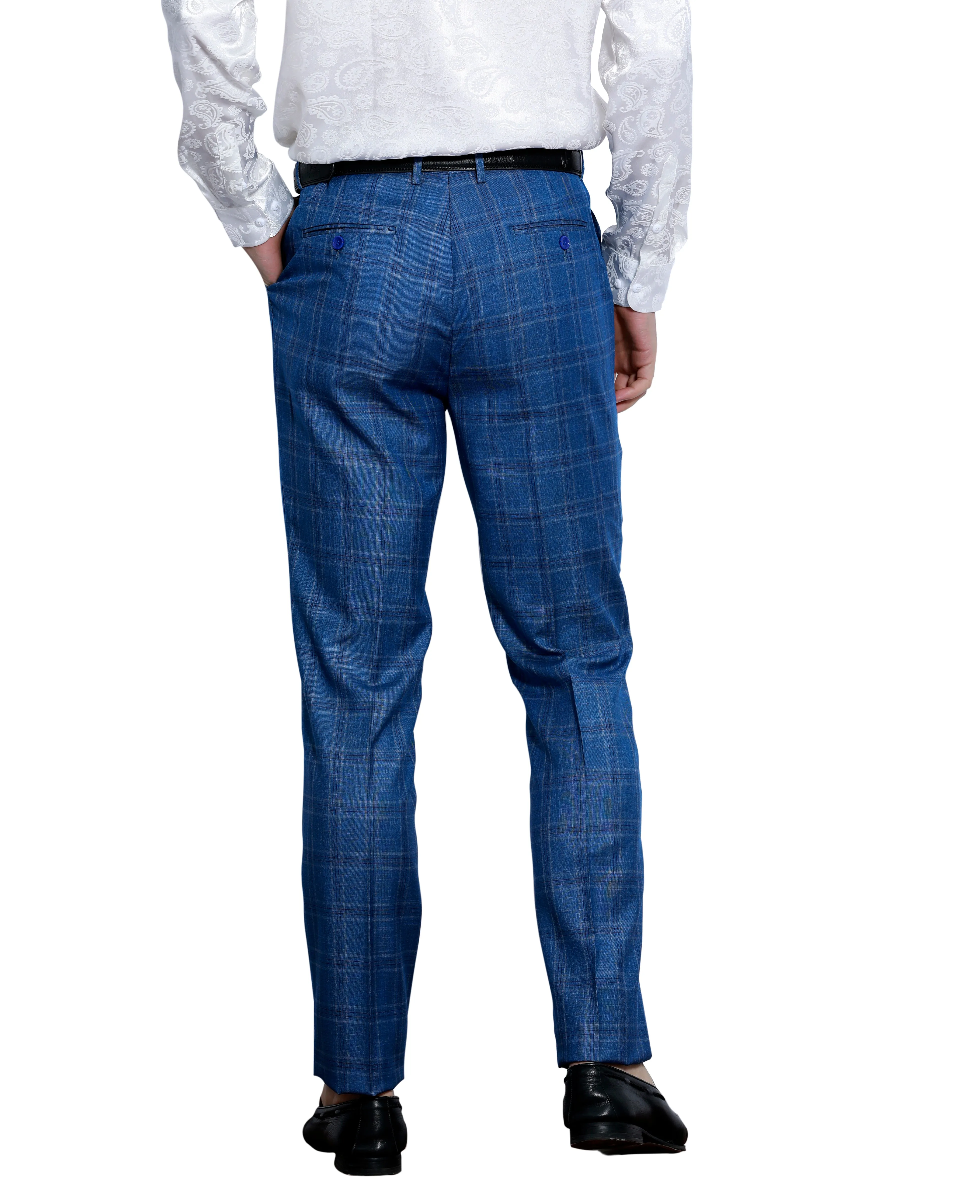 Skinny Fit Plaid Dress Pants, Indigo
