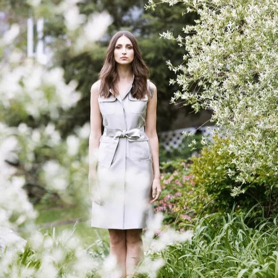 Sleeveless Safari Dress, Silver Silk Cotton