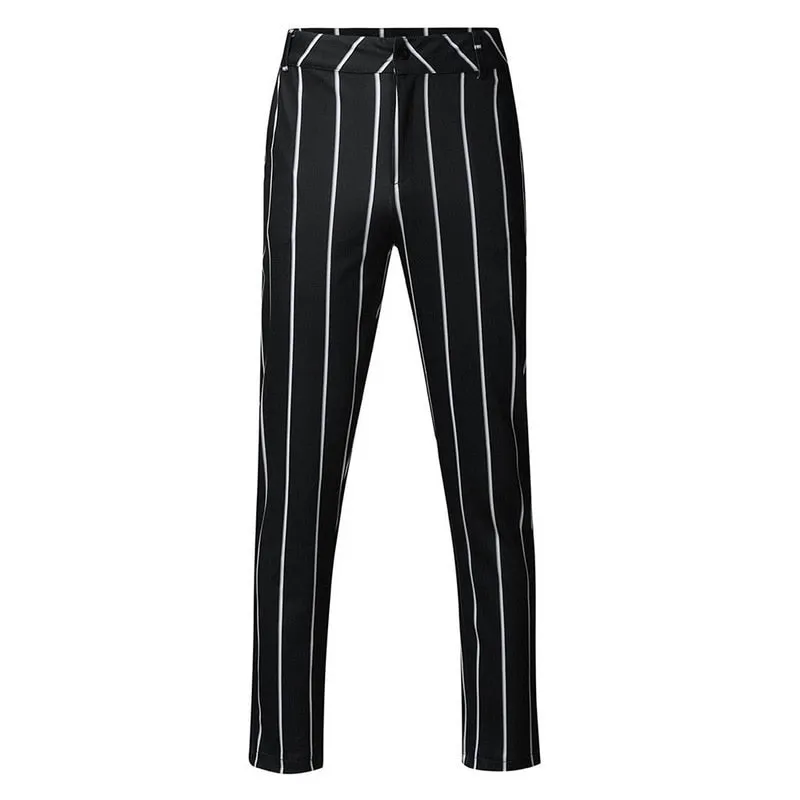 Slim Fit Pants Plaid Design Fashion Grey With Stripe Casual Pants
