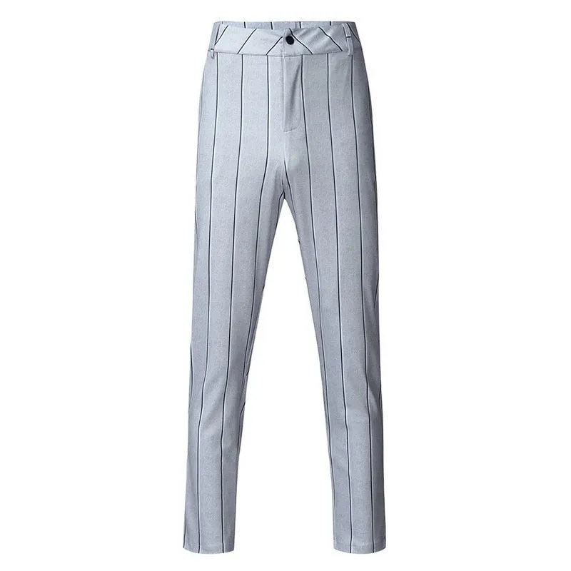 Slim Fit Pants Plaid Design Fashion Grey With Stripe Casual Pants