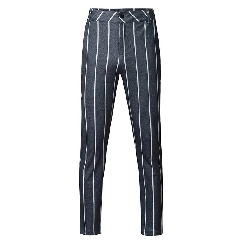 Slim Fit Pants Plaid Design Fashion Grey With Stripe Casual Pants