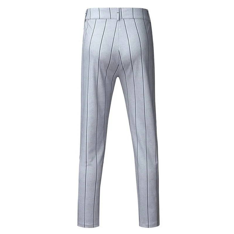 Slim Fit Pants Plaid Design Fashion Grey With Stripe Casual Pants