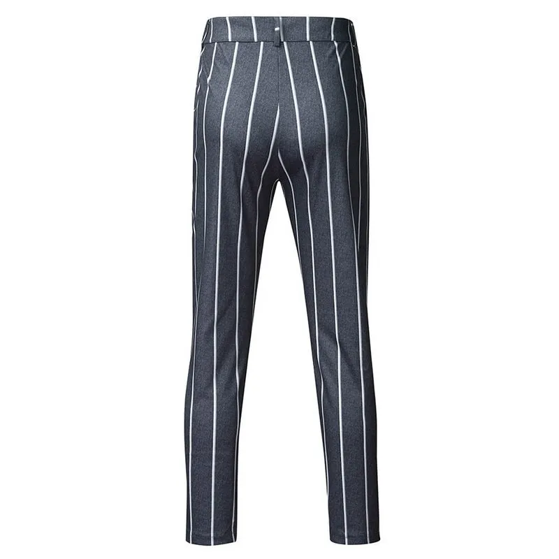 Slim Fit Pants Plaid Design Fashion Grey With Stripe Casual Pants