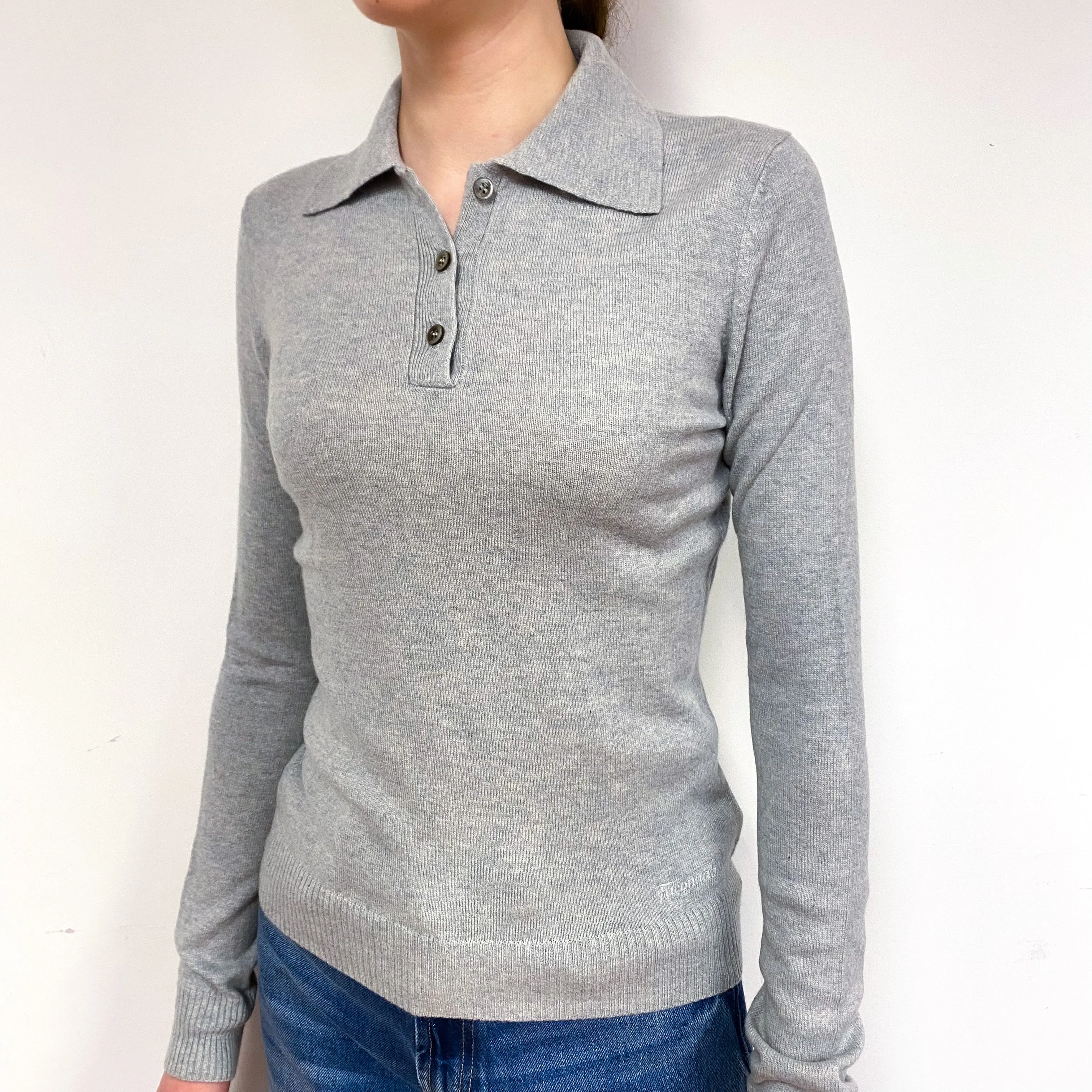Smoke Grey Cashmere 1/4 Button Jumper Extra Small