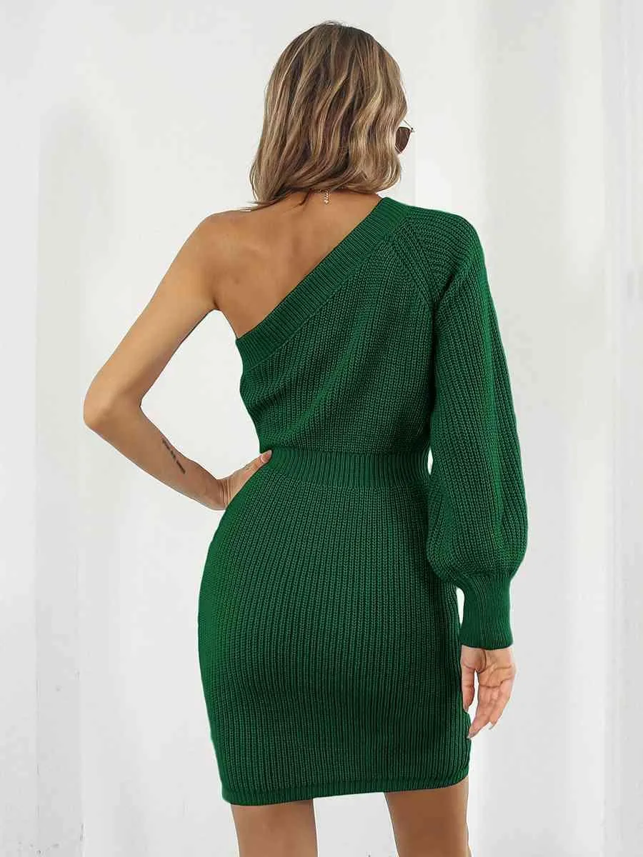 Sophisticatedly Comfy One Shoulder Sweater Dress