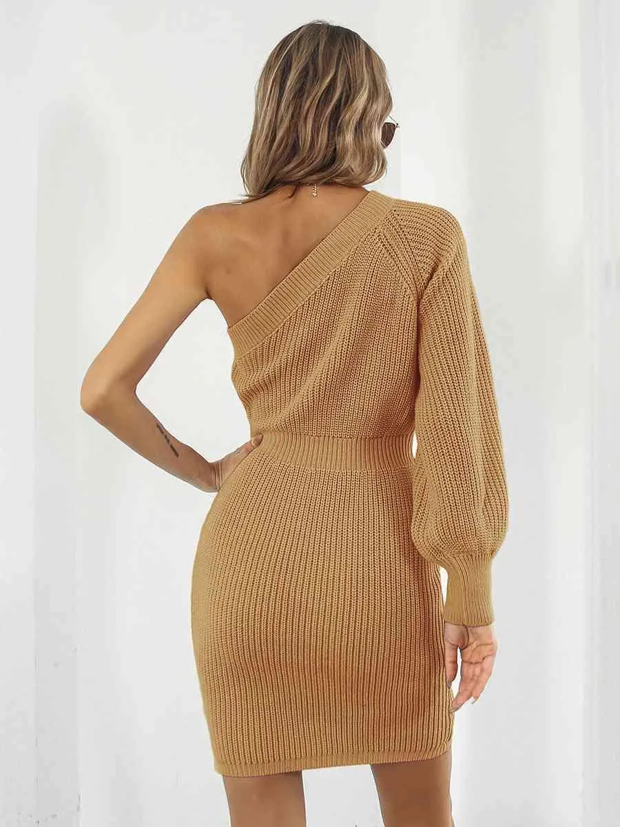 Sophisticatedly Comfy One Shoulder Sweater Dress