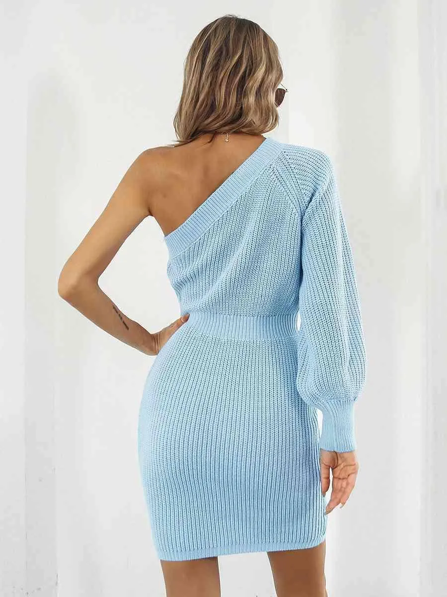 Sophisticatedly Comfy One Shoulder Sweater Dress