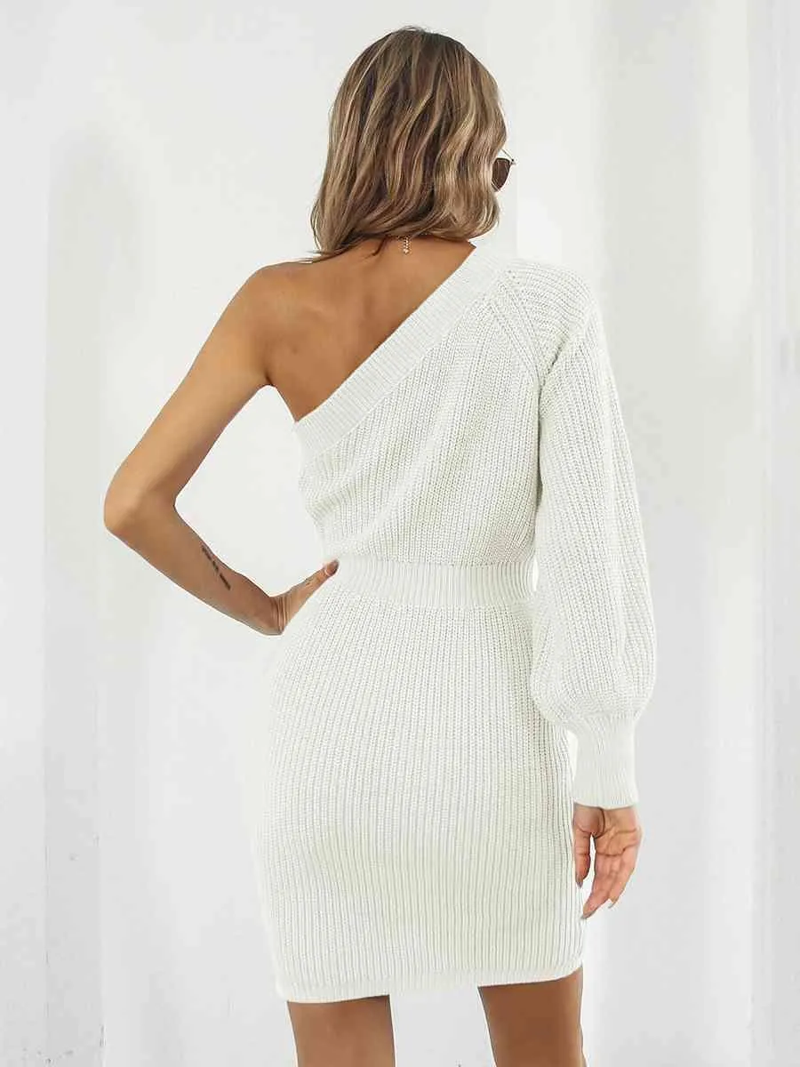 Sophisticatedly Comfy One Shoulder Sweater Dress