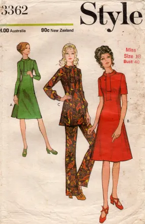 Style 3362 Womens Panelled Dress Tunic & Pants 1970s Vintage Sewing Pattern Size 18 Bust 40 inches UNCUT Factory Folded