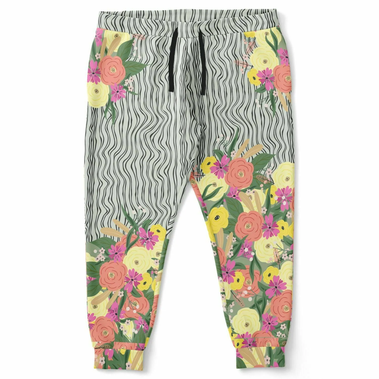 Summer Flower Hand Drawn Striped Unisex Joggers with PLUS sizes
