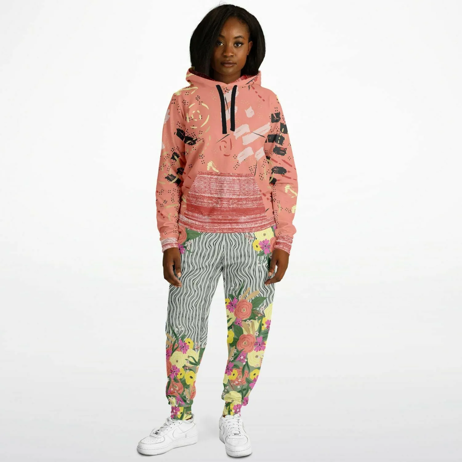Summer Flower Hand Drawn Striped Unisex Joggers with PLUS sizes