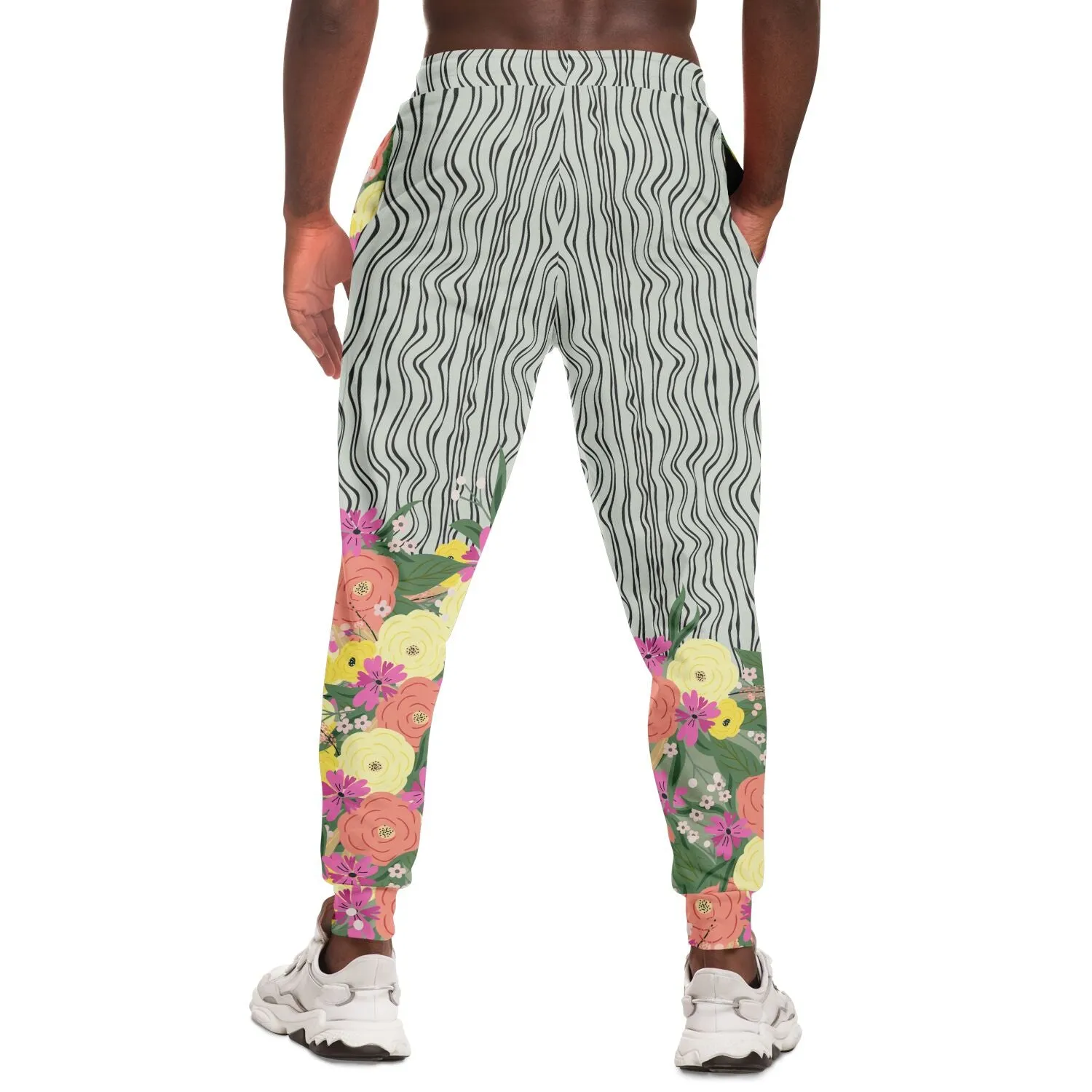 Summer Flower Hand Drawn Striped Unisex Joggers with PLUS sizes
