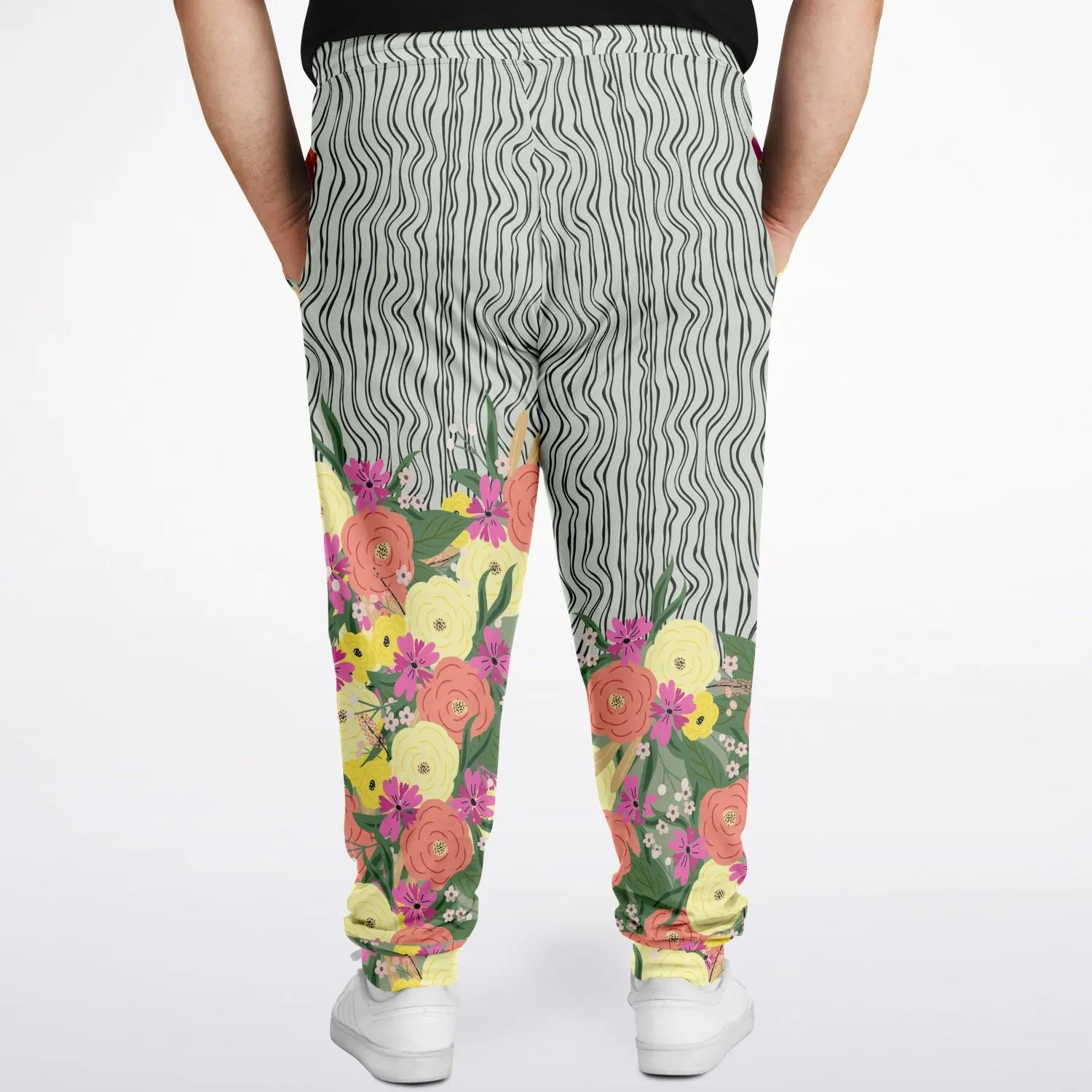 Summer Flower Hand Drawn Striped Unisex Joggers with PLUS sizes