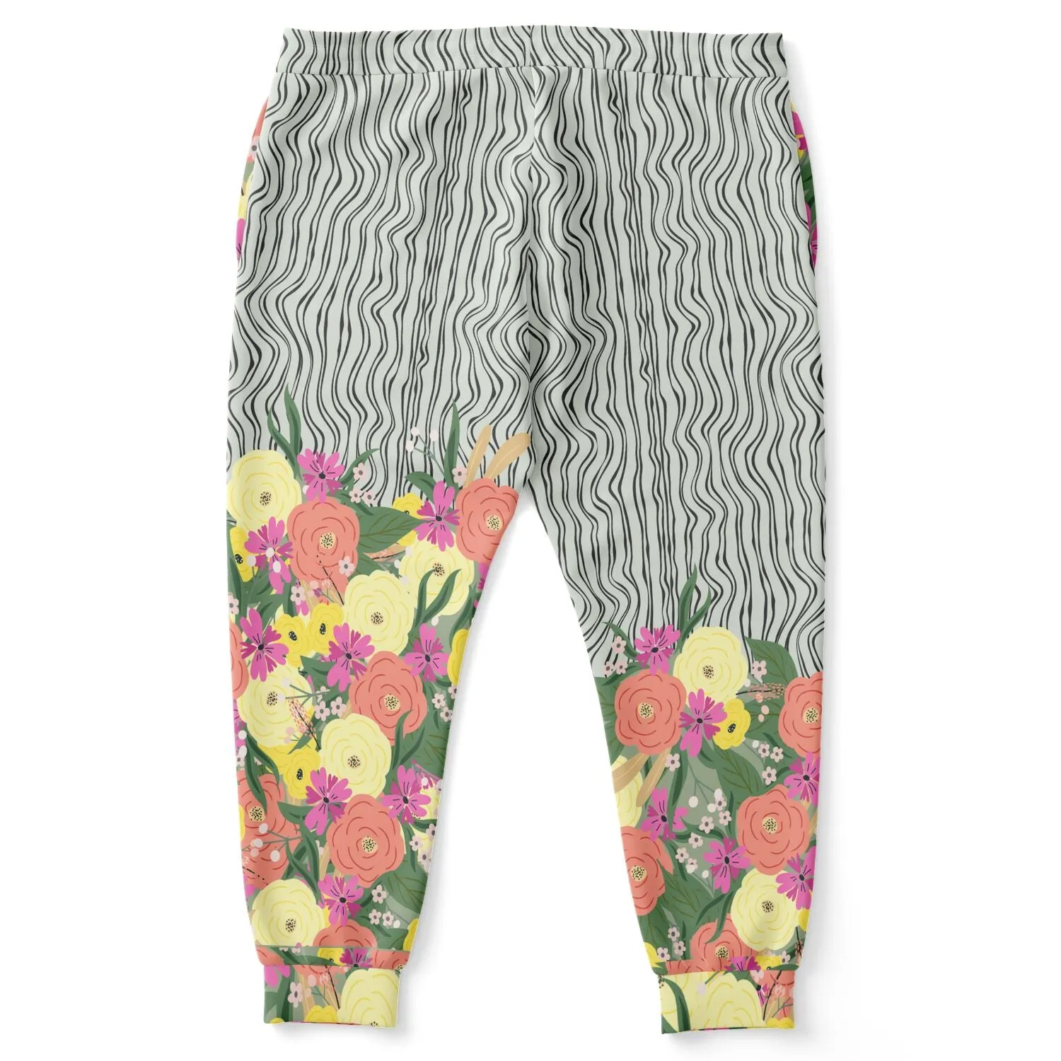 Summer Flower Hand Drawn Striped Unisex Joggers with PLUS sizes