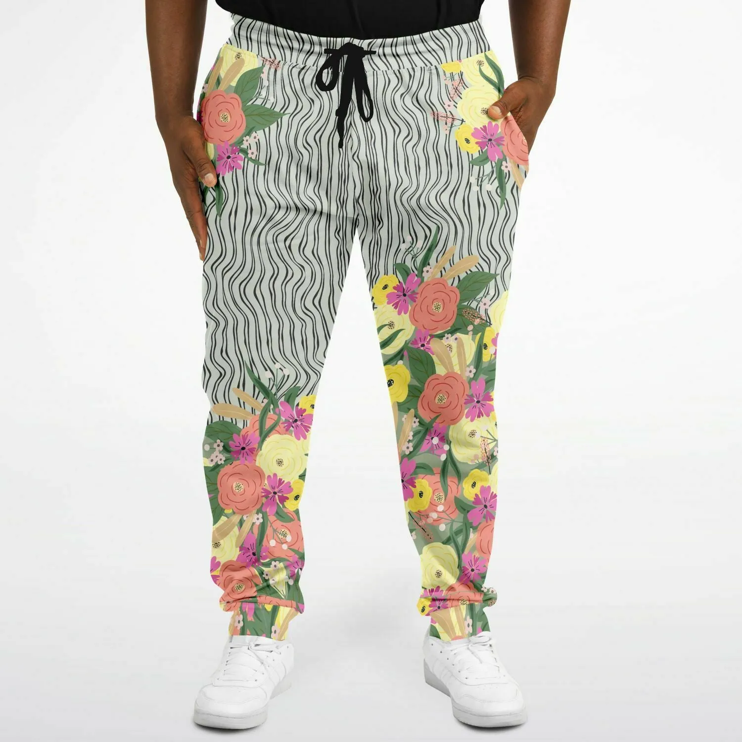 Summer Flower Hand Drawn Striped Unisex Joggers with PLUS sizes