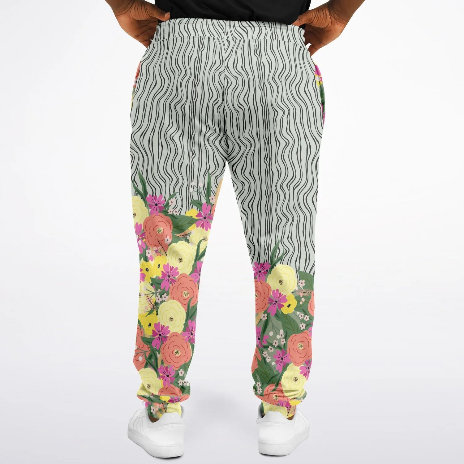 Summer Flower Hand Drawn Striped Unisex Joggers with PLUS sizes