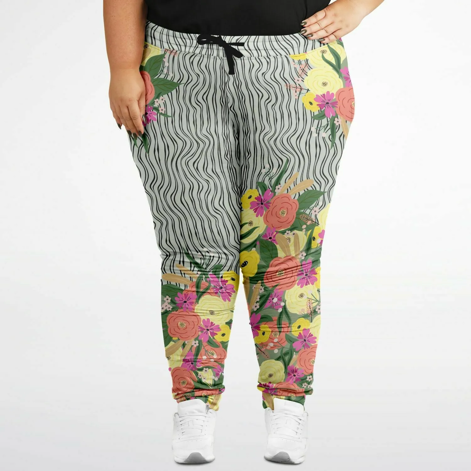 Summer Flower Hand Drawn Striped Unisex Joggers with PLUS sizes
