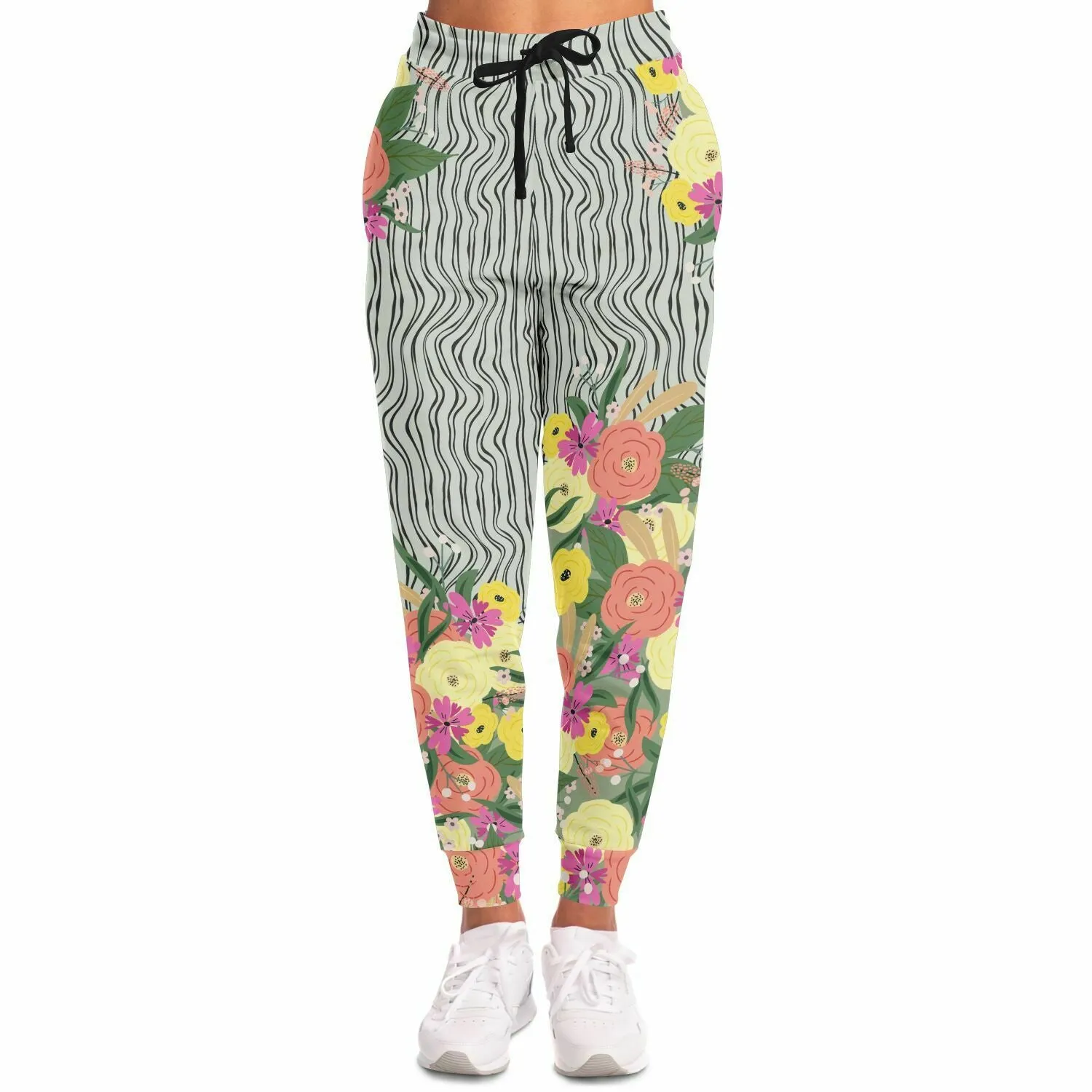 Summer Flower Hand Drawn Striped Unisex Joggers with PLUS sizes