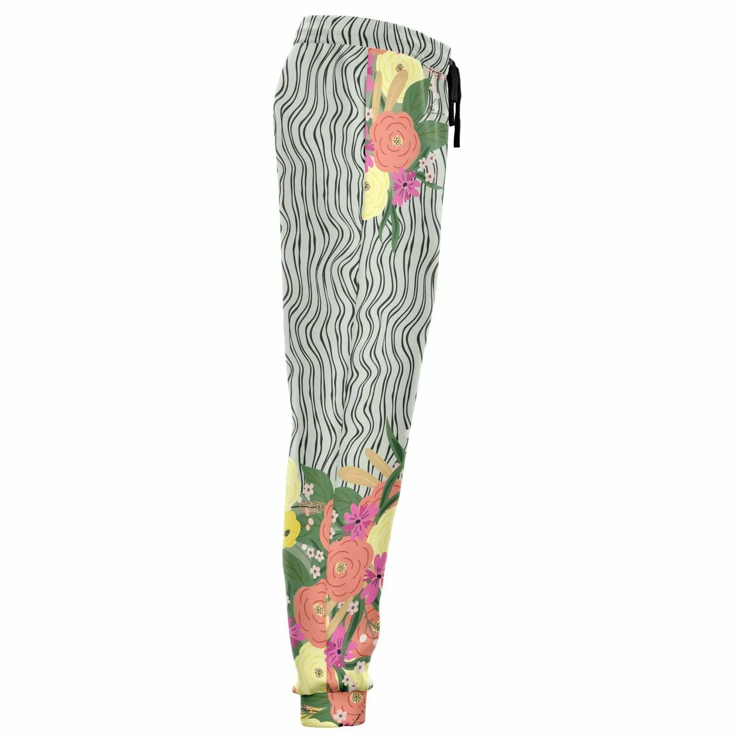 Summer Flower Hand Drawn Striped Unisex Joggers with PLUS sizes
