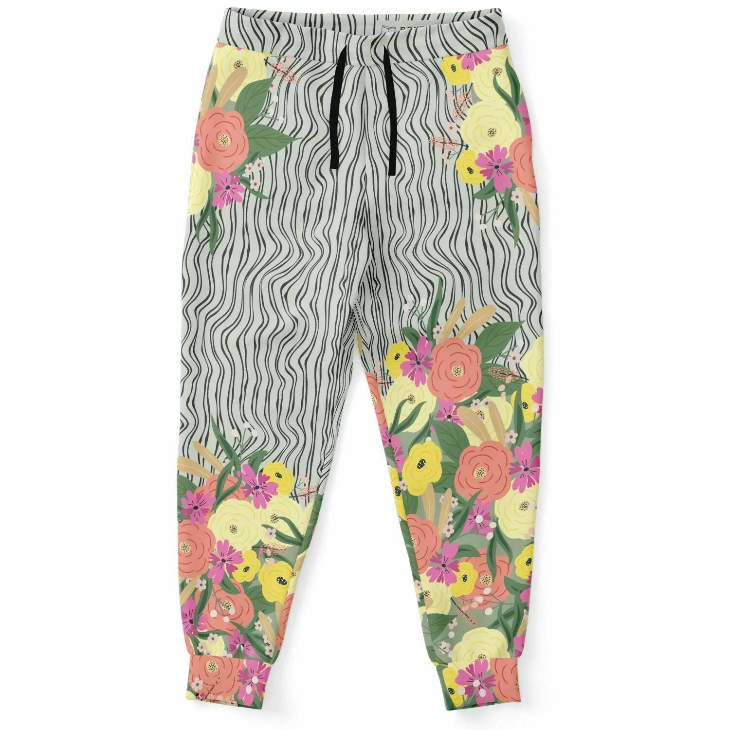 Summer Flower Hand Drawn Striped Unisex Joggers with PLUS sizes