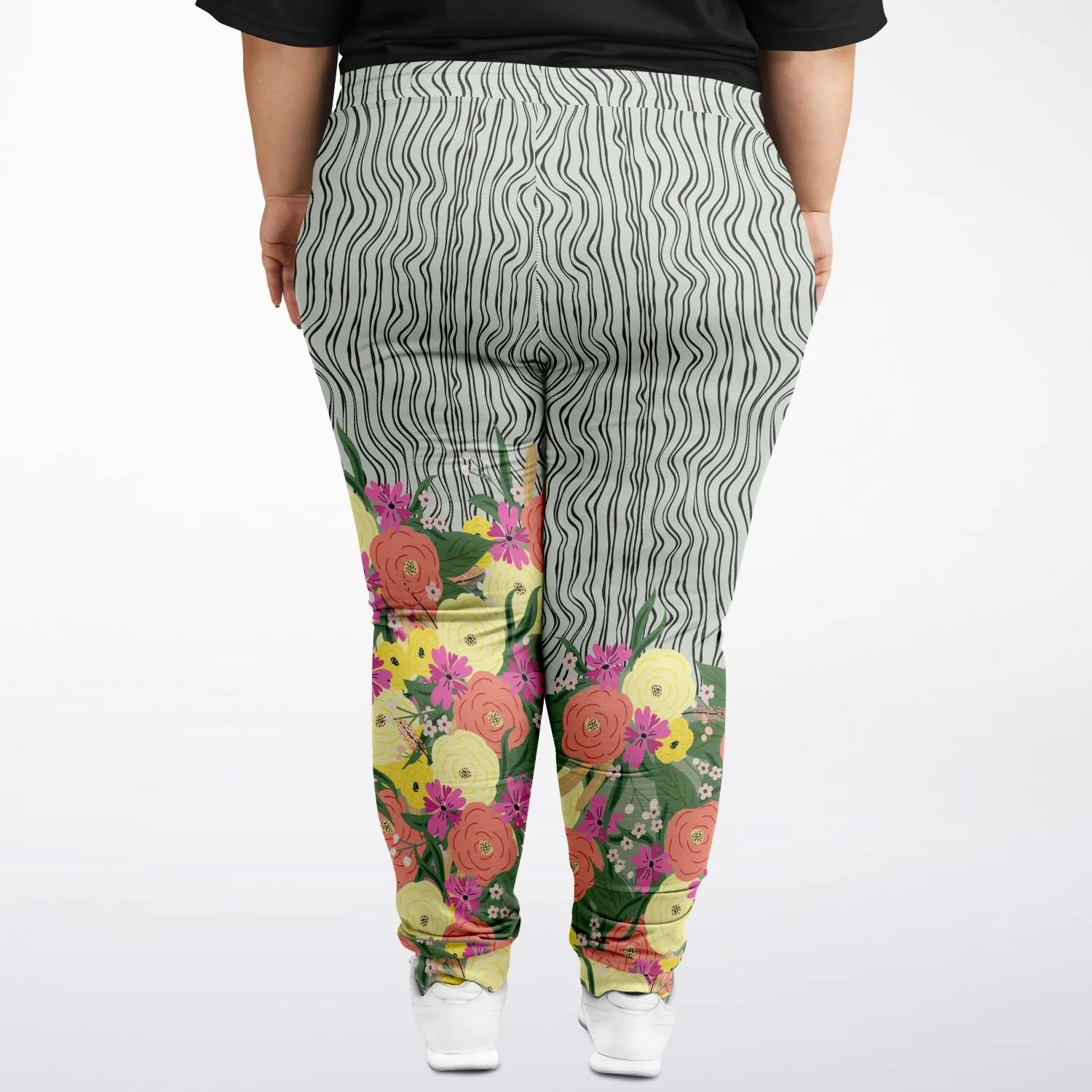Summer Flower Hand Drawn Striped Unisex Joggers with PLUS sizes