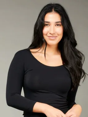 Tani Scoop Neck  3/4  Sleeve Top Black