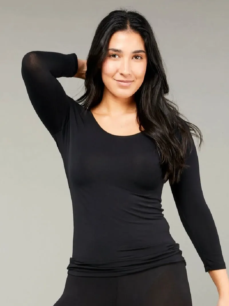 Tani Scoop Neck  3/4  Sleeve Top Black