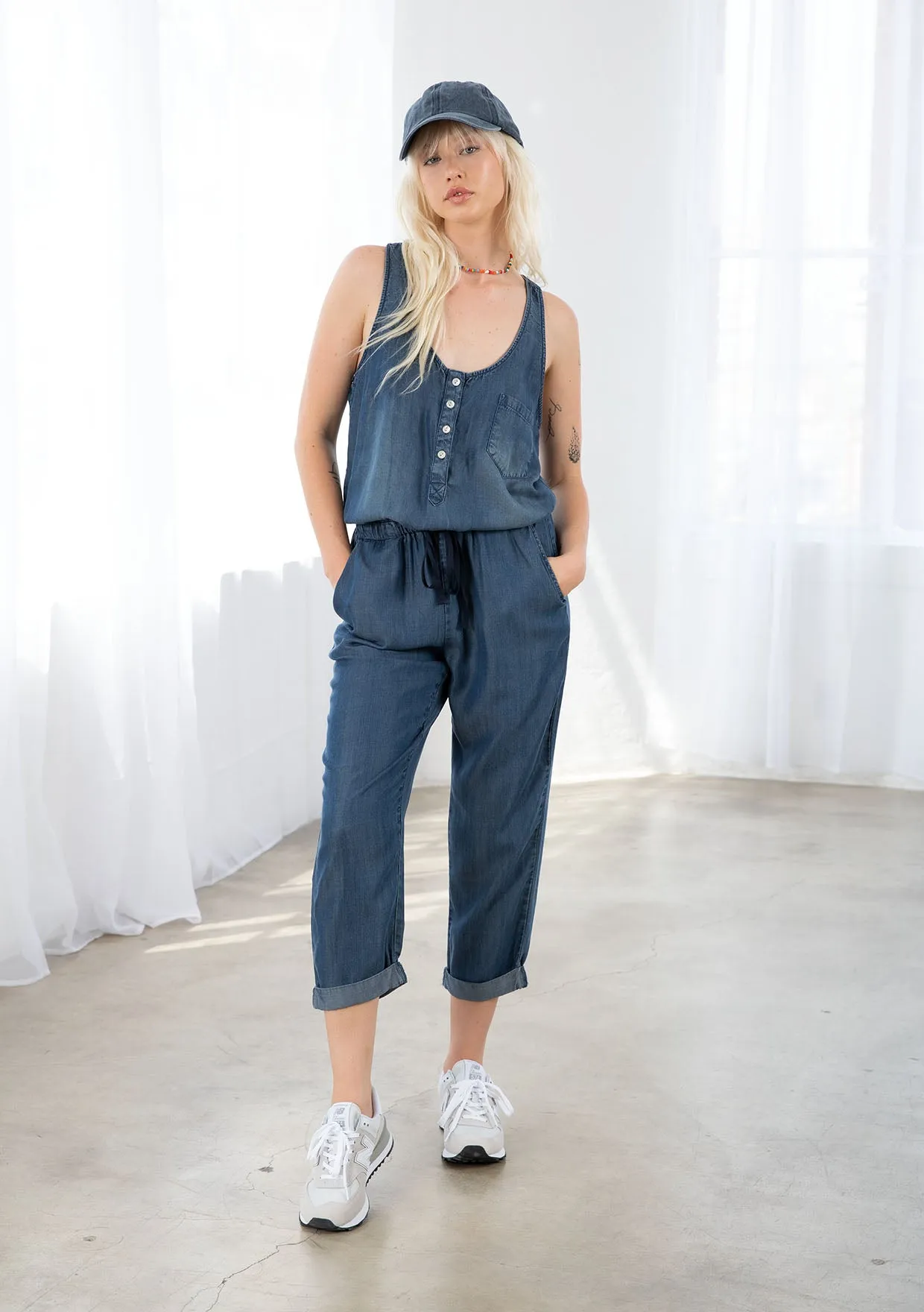 Tencel Sleeveless Racerback Casual Jumpsuit