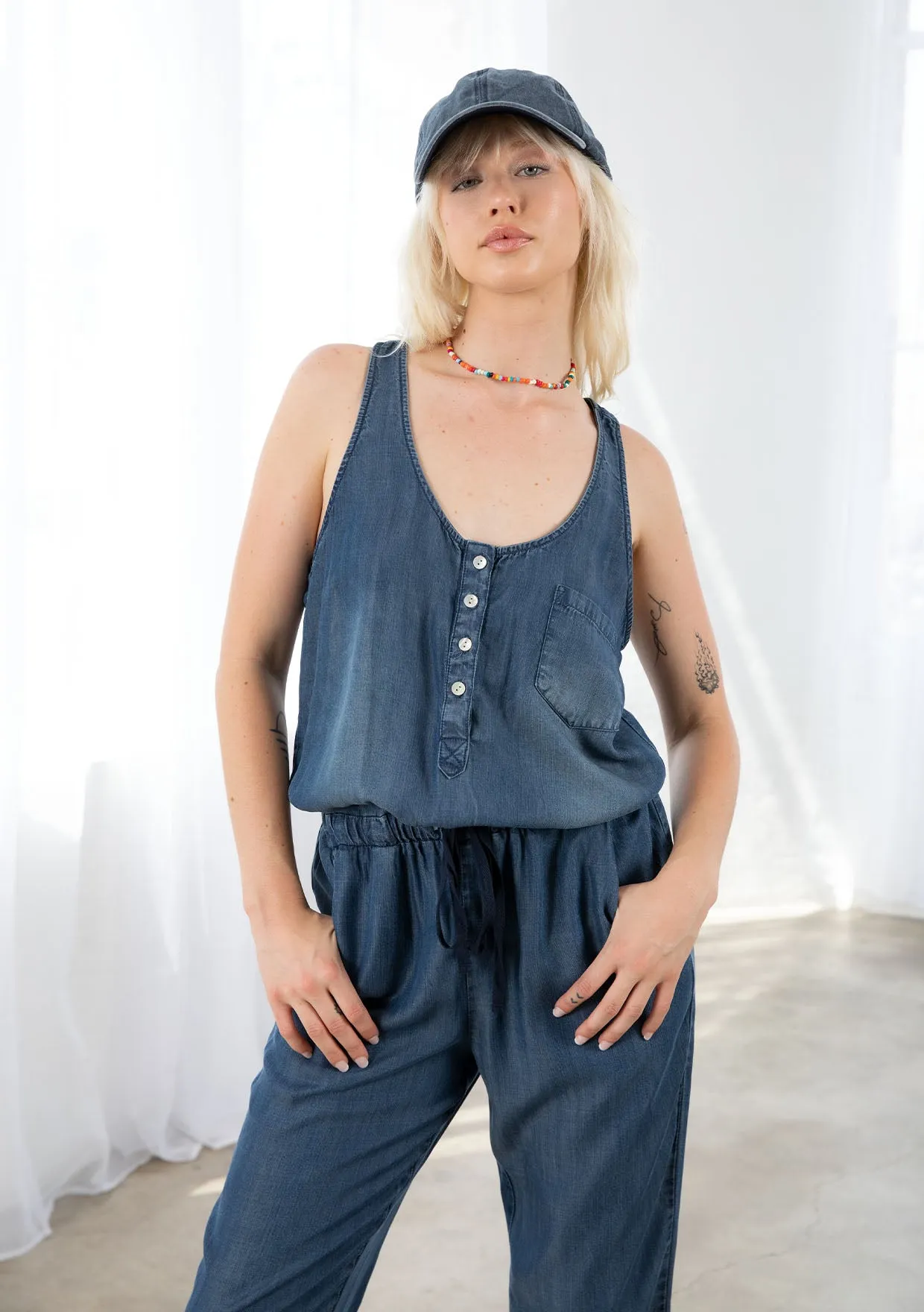 Tencel Sleeveless Racerback Casual Jumpsuit