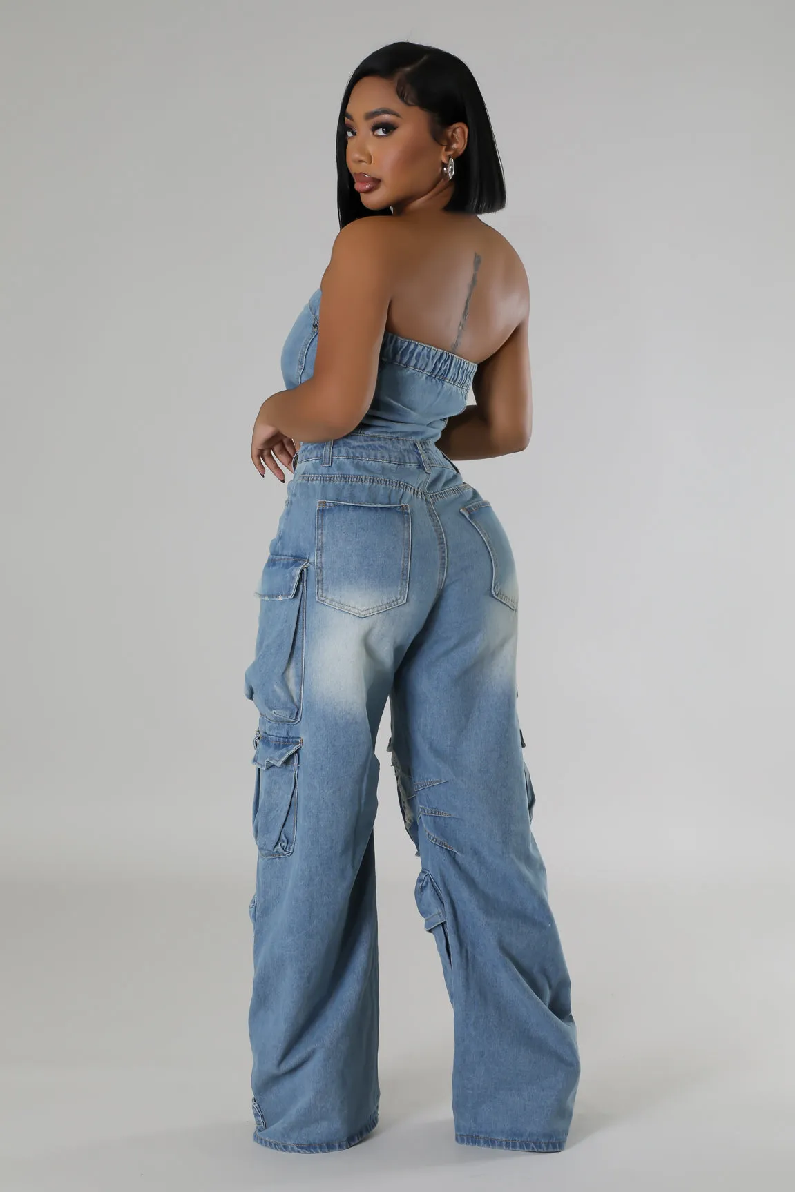 The Main One Denim Cargo Jumpsuit