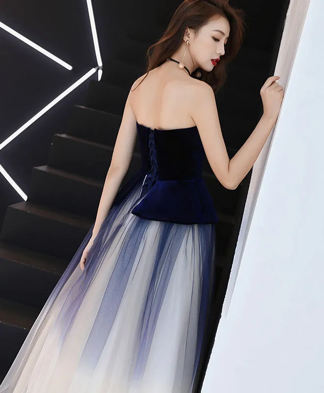Unique Tulle Dark Blue Long Prom Dress, Tulle Evening Dress