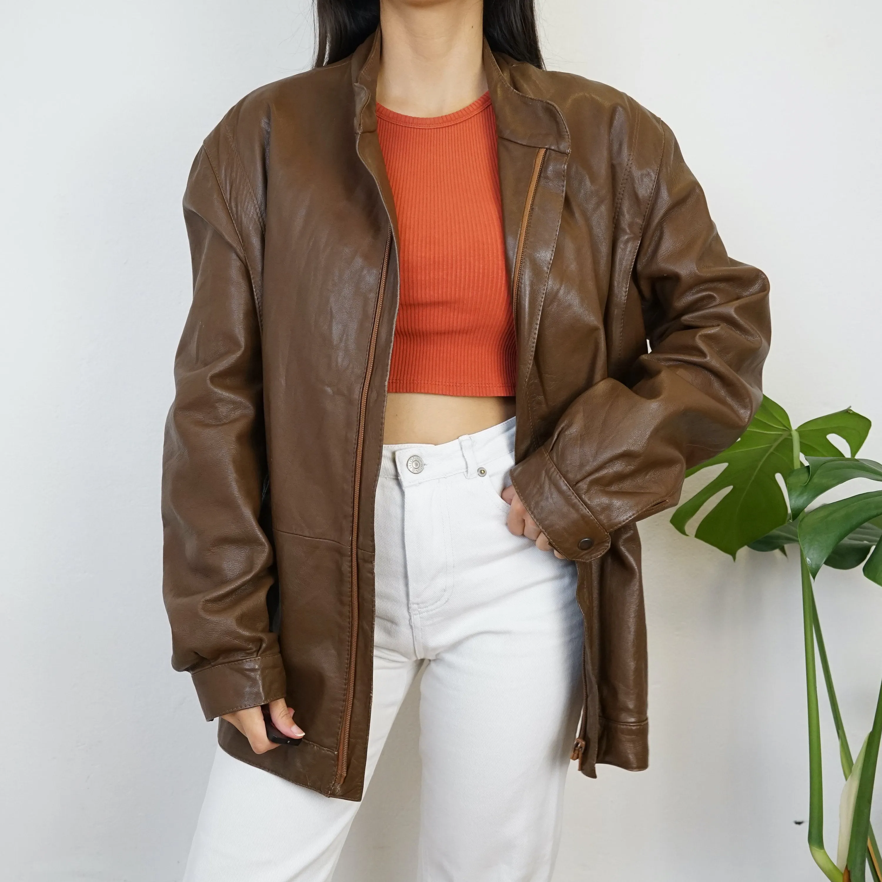 Vintage brown leather jacket Size L