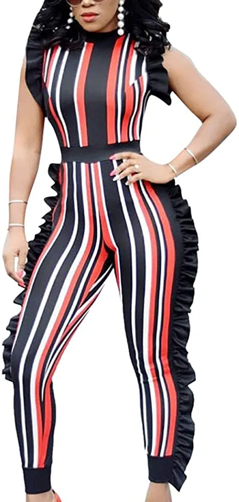 VOIKERDR Womens Summer Short Jumpsuits Rompers - Ruffle Sleeveless