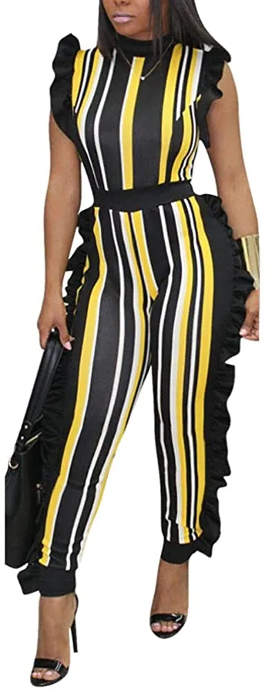 VOIKERDR Womens Summer Short Jumpsuits Rompers - Ruffle Sleeveless