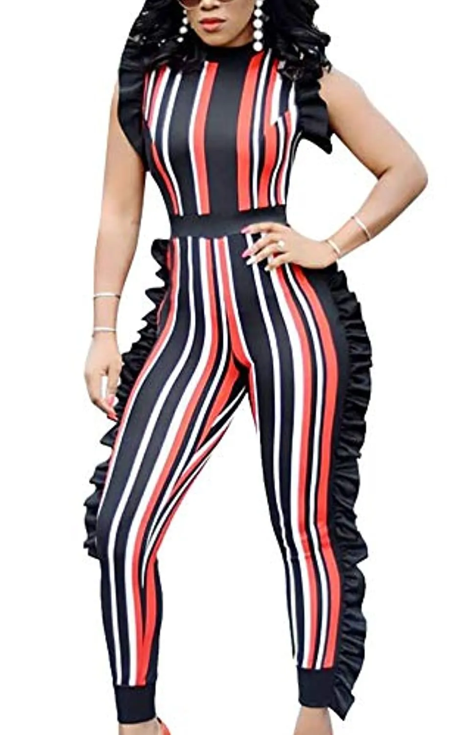 VOIKERDR Womens Summer Short Jumpsuits Rompers - Ruffle Sleeveless