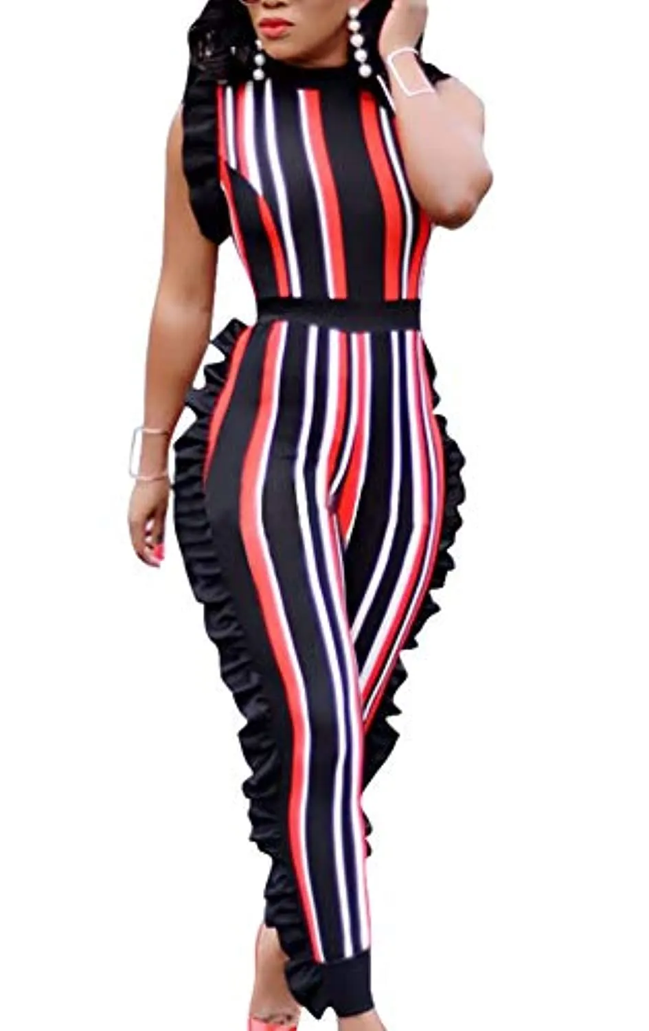 VOIKERDR Womens Summer Short Jumpsuits Rompers - Ruffle Sleeveless