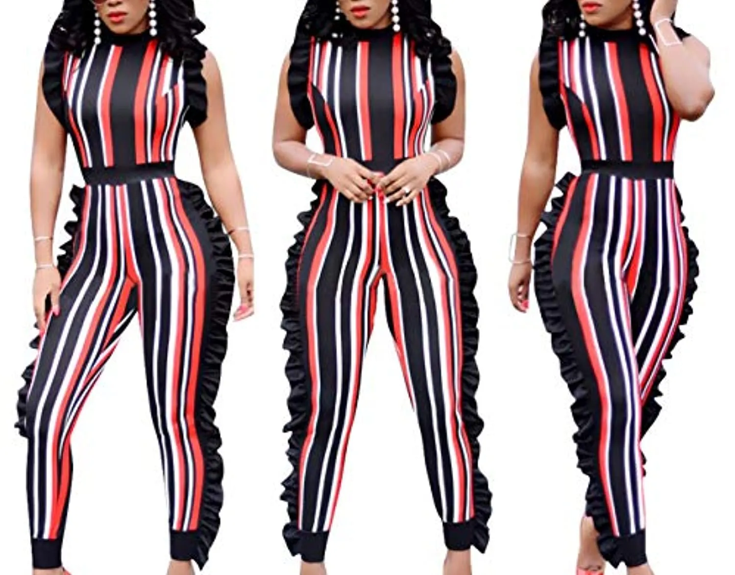 VOIKERDR Womens Summer Short Jumpsuits Rompers - Ruffle Sleeveless