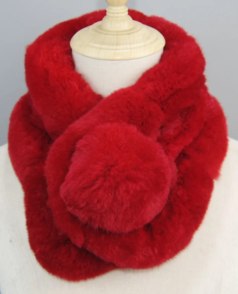 White Rex rabbit scarf with genuine fur - MM-F502