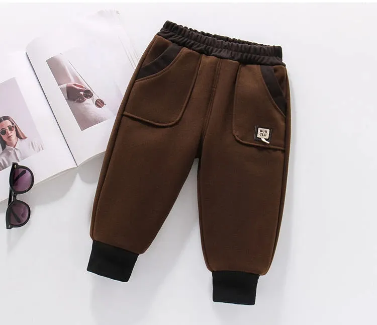 Winter Kids Thick Sweatpant Boys Fleece Warm Jogger Sporty Trousers Autumn Girls Solid Ankle-Length Harem Pant 3 y Child Clothes