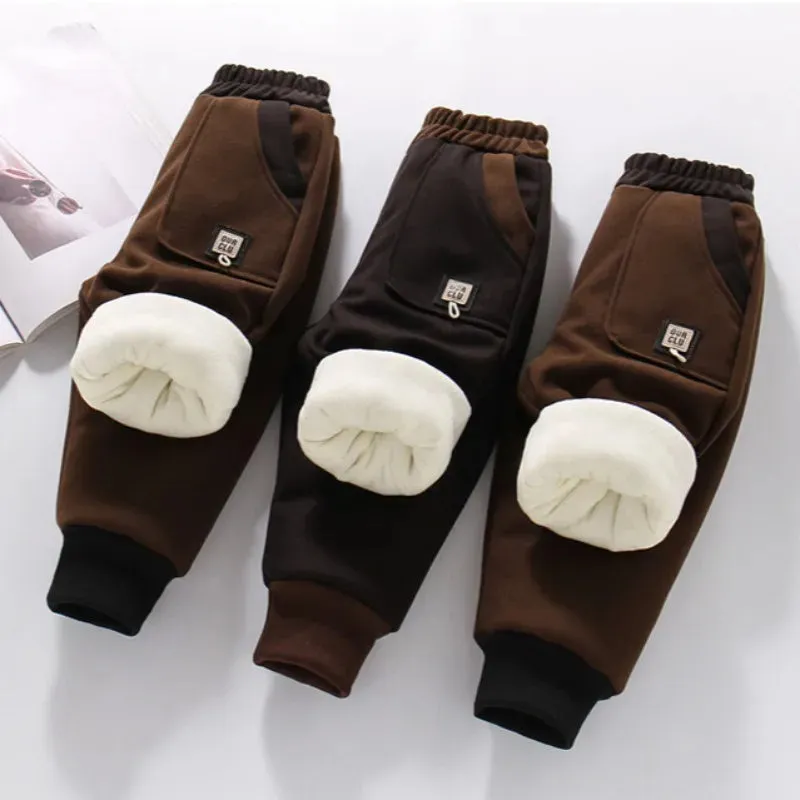 Winter Kids Thick Sweatpant Boys Fleece Warm Jogger Sporty Trousers Autumn Girls Solid Ankle-Length Harem Pant 3 y Child Clothes