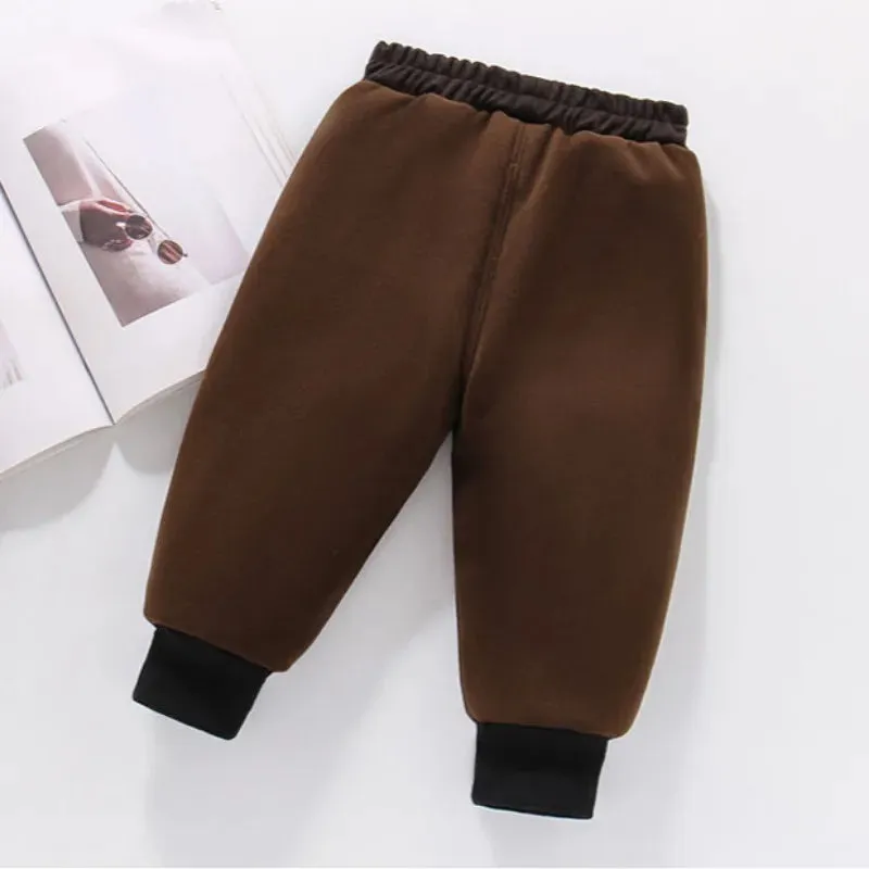 Winter Kids Thick Sweatpant Boys Fleece Warm Jogger Sporty Trousers Autumn Girls Solid Ankle-Length Harem Pant 3 y Child Clothes