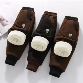 Winter Kids Thick Sweatpant Boys Fleece Warm Jogger Sporty Trousers Autumn Girls Solid Ankle-Length Harem Pant 3 y Child Clothes