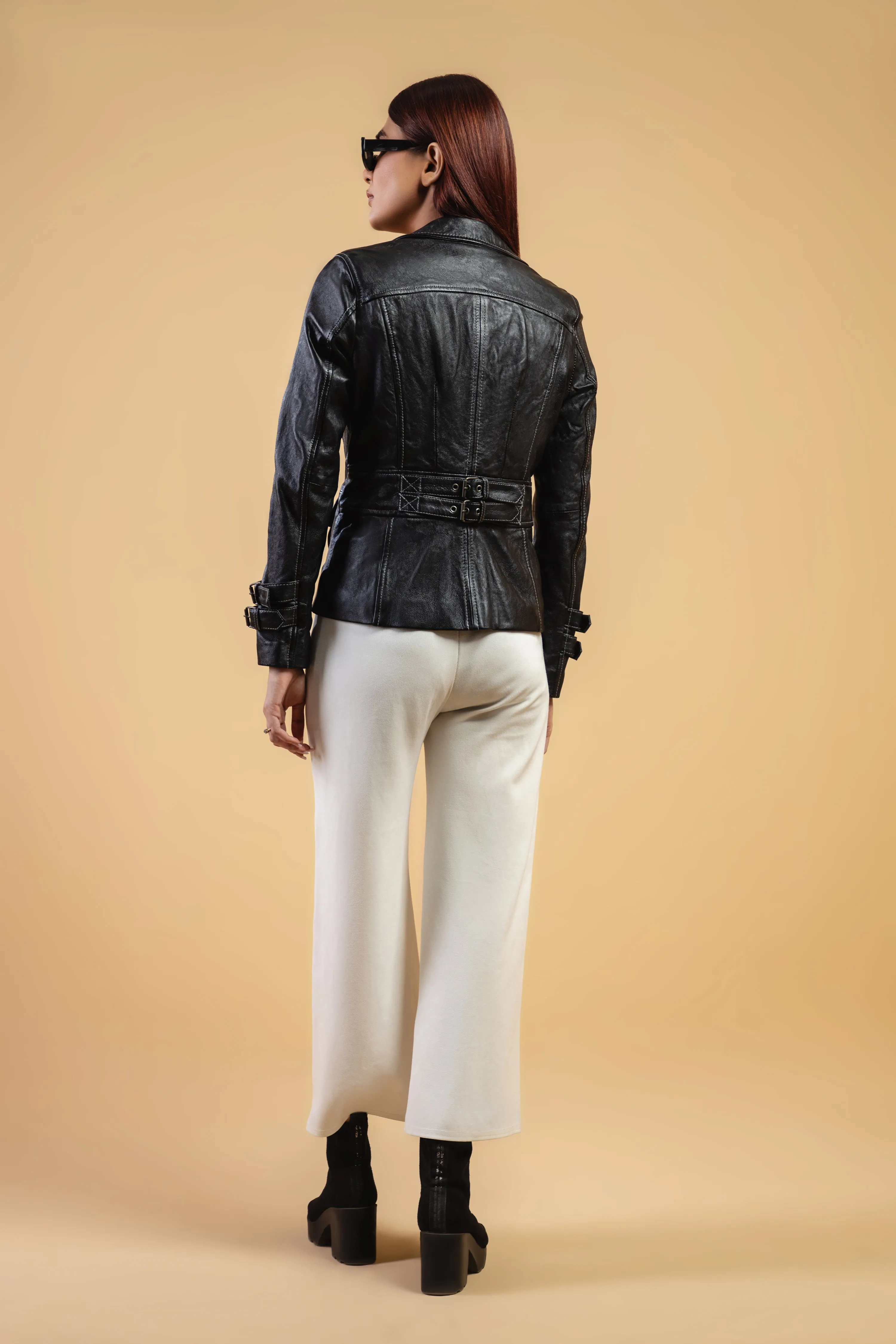 Woman Damen Real Leather Blazer Coat Black Jacket Soft Lambskin