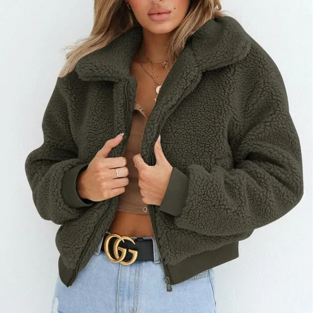 Women Autumn Winter Fluffy Teddy Jacket Coat
