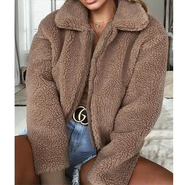 Women Autumn Winter Fluffy Teddy Jacket Coat