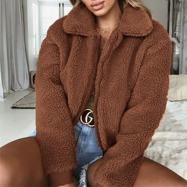 Women Autumn Winter Fluffy Teddy Jacket Coat