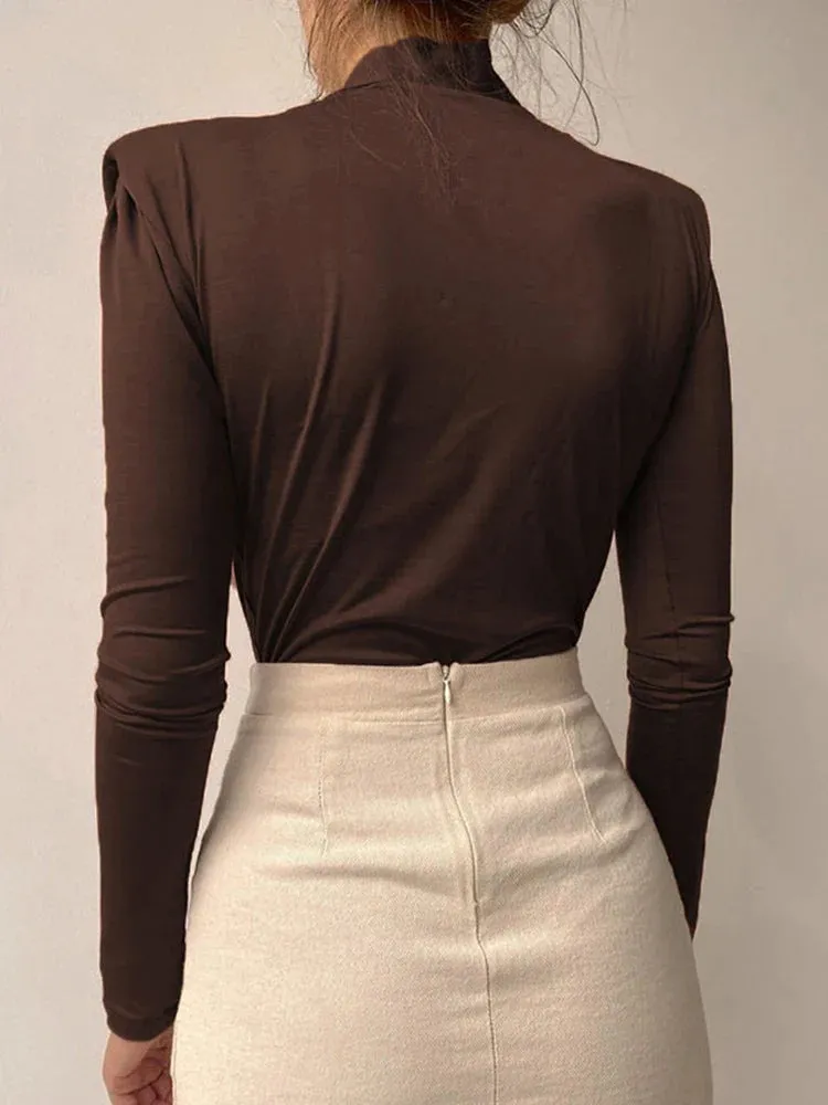 Women Black Long Sleeve V Neck Bodysuits