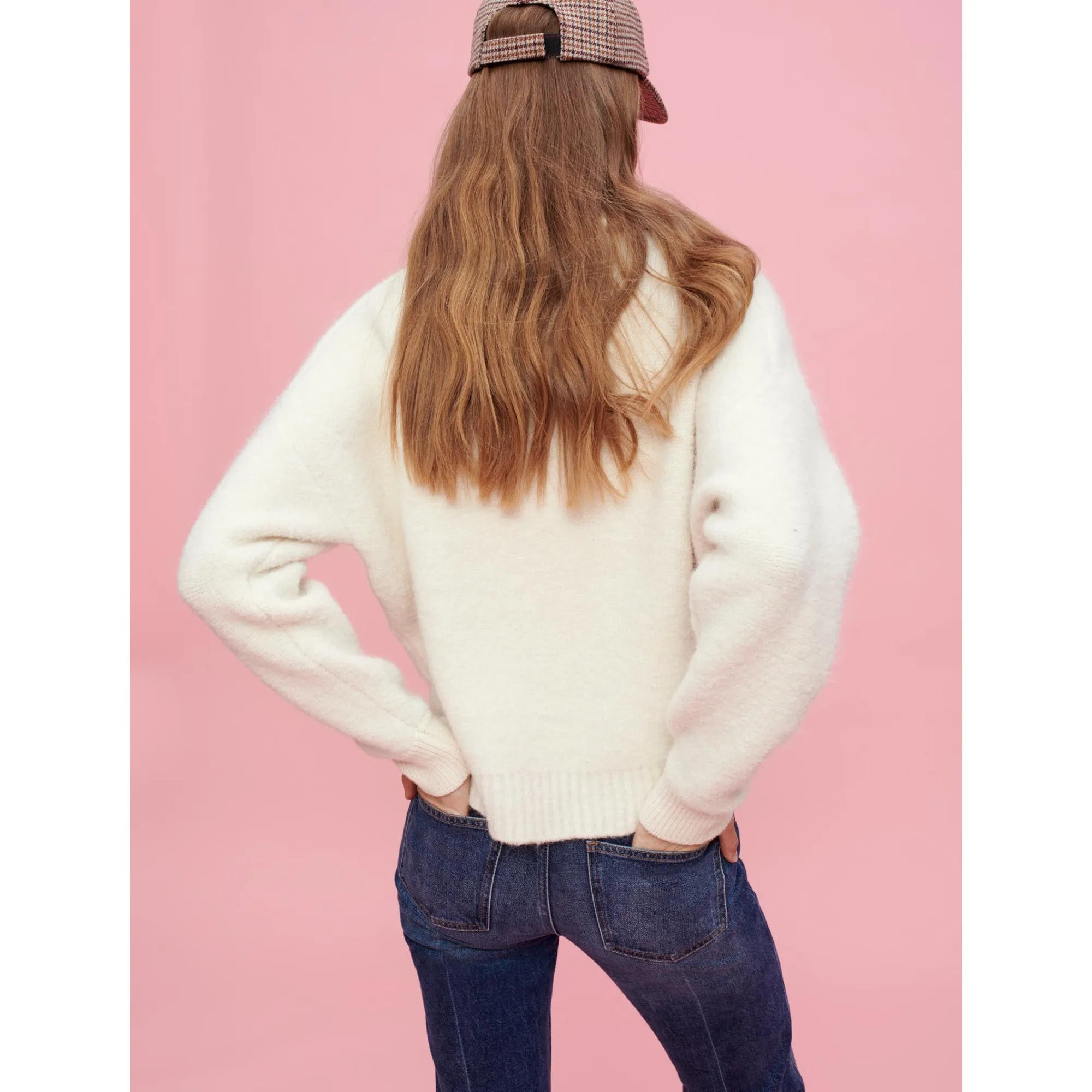 Women Ecru Bouclé Mock-Neck Jumper - Ecru