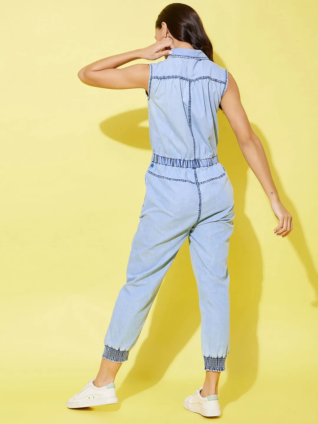 Women's Denim Jogger Style Jumpsuit - StyleStone